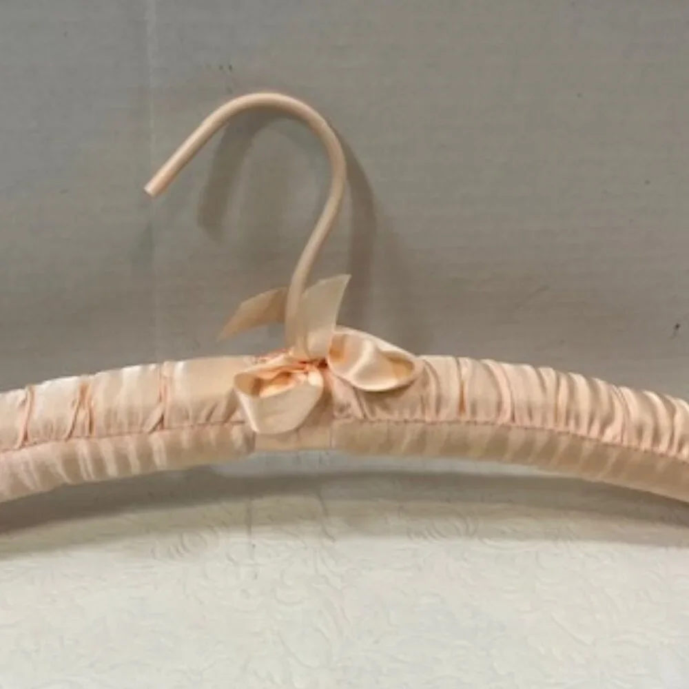 Four Classic Padded Pastel Satin Dress Clothes Hangers Yellow Peach 15.5